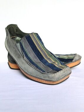 J. Shoes Tumble Classic Leather Low Casual Dress Shoe Mens Size 10 Blue Grey